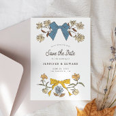 Bogen en bloesems blauw geel save the date