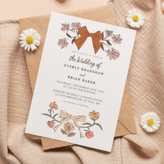 Bogen en bloesems Coquette bruiloft Kaart