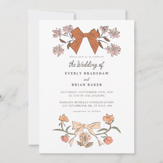 Bogen en bloesems Coquette bruiloft Kaart (Voorkant)