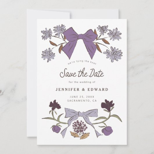 Bogen en bloesems Lila Save The Date (Voorkant)