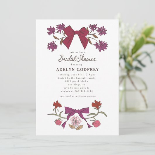 Bogen en bloesems Magenta Coquette Vrijgezellenfee Kaart (Staand voorkant)