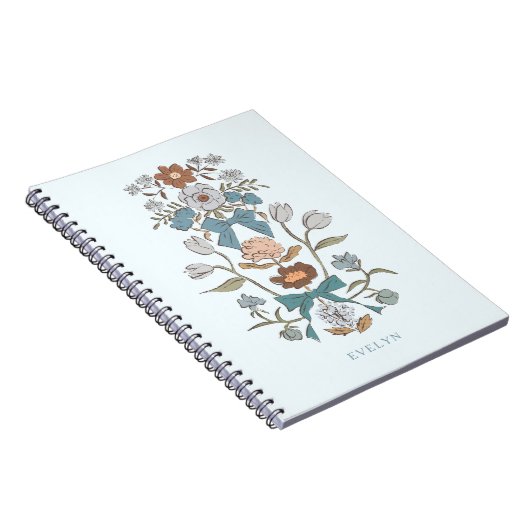 Bogen en bloesems rustiek blauw notitieboek (Rechterzijde)