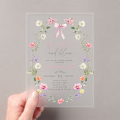 Bogen en Bloom Wildflower roze Bow Baby shower Acryl Uitnodigingen (Insitu (Draagbaar))