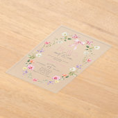 Bogen en Bloom Wildflower roze Bow Baby shower Acryl Uitnodigingen (Laagn)