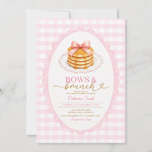 Bogen en Brunch Baby Shower Roze Gingham Kaart (Voorkant)