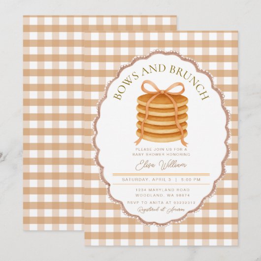 Bogen en brunch pannenkoek Baby shower Kaart (Voorkant / Achterkant)