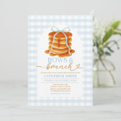 Bogen en brunch Pannenkoek Blauw Baby shower Gingh Kaart (Staand voorkant)