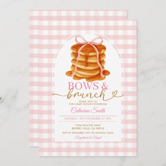 Bogen en brunch Pannenkoek Blauw Baby shower Gingh Kaart (Voorkant / Achterkant)
