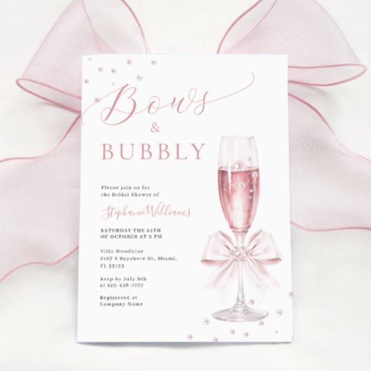 Bogen en Bubbly Pink bruids douche uitnodiging