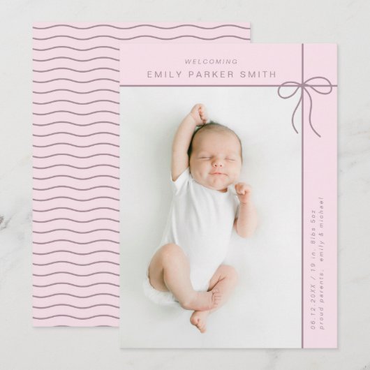 Bogen en lijnen schattig portret enkele fotokaart aankondiging (Voorkant / Achterkant)