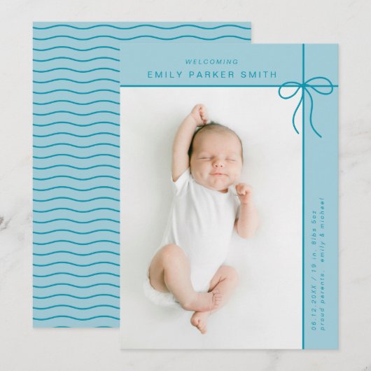 Bogen en lijnen schattig portret enkele fotokaart aankondiging (Voorkant / Achterkant)