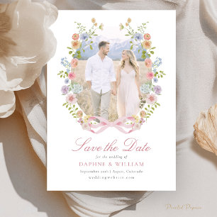 Bogen en wilde bloemen foto save the date