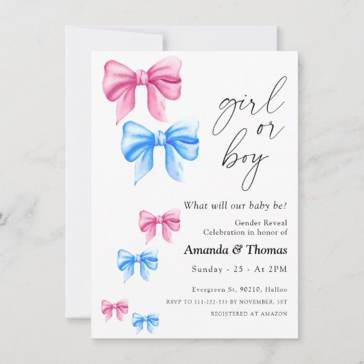 Bogen Geslacht onthullen, meisje of jongen Kaart (Voorkant)