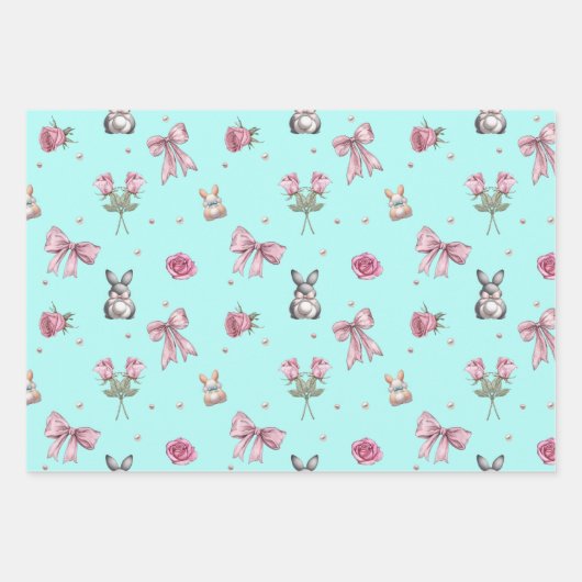 Bogen, konijntjes en bloemen inpakpapier vel (Voorkant 3)