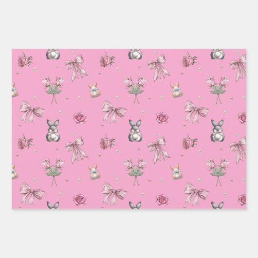 Bogen, konijntjes en bloemen inpakpapier vel (Voorkant 2)