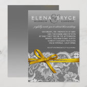 Bogen Lint & Kant Bruiloftsgrijs geel Kaart (Voorkant / Achterkant)