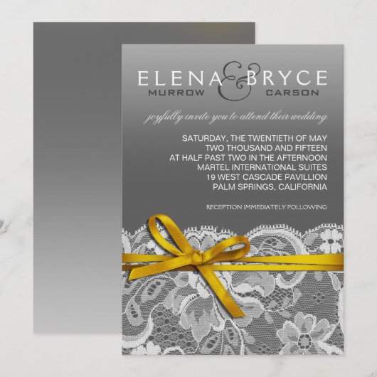 Bogen Lint & Kant Bruiloftsgrijs geel Kaart (Voorkant / Achterkant)