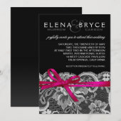 Bogen Lint & Kant Huwelijk zwart fuschia Kaart (Voorkant / Achterkant)