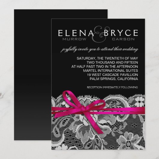 Bogen Lint & Kant Huwelijk zwart fuschia Kaart (Voorkant / Achterkant)