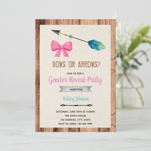 Bogen of pijlen gender onthullen uitnodiging (Staand voorkant)