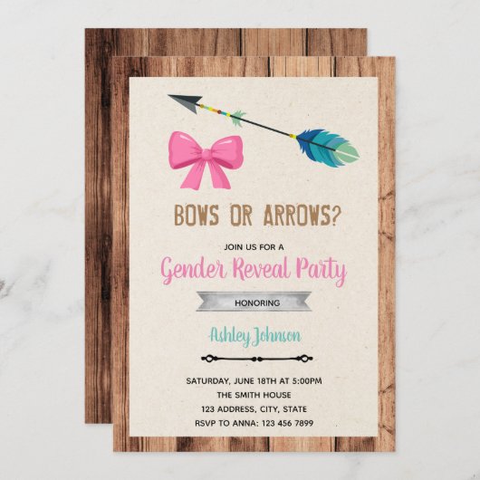 Bogen of pijlen gender onthullen uitnodiging (Voorkant / Achterkant)