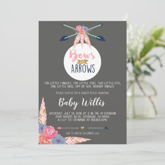 Bogen of pijlen Uitnodiging - Gender Reveal Party (Staand voorkant)