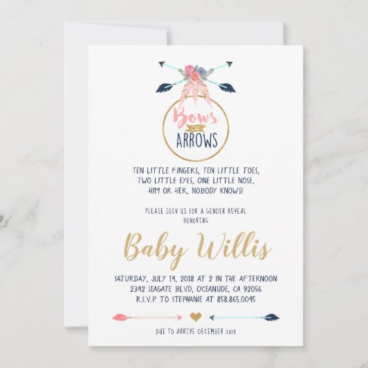 Bogen of pijlen Uitnodiging - Gender Reveal Party (Voorkant)