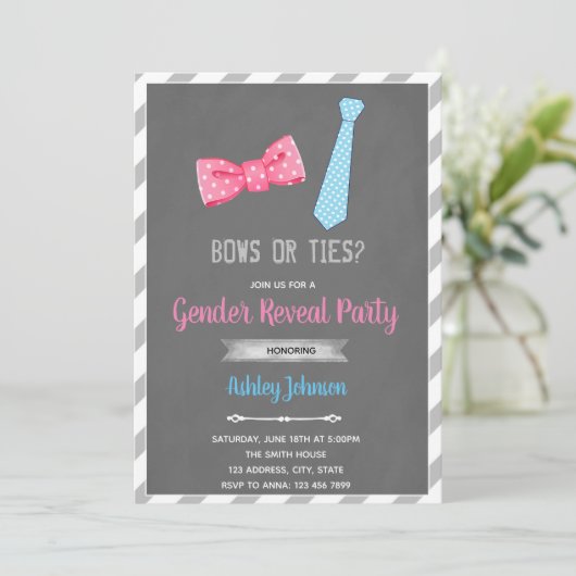 Bogen of stropdassen onthullen genderuitnodiging kaart (Staand voorkant)