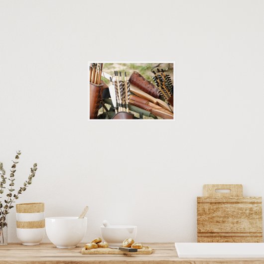 Bogen, pijlen en vijvers, voor boogschieten poster (Keuken)