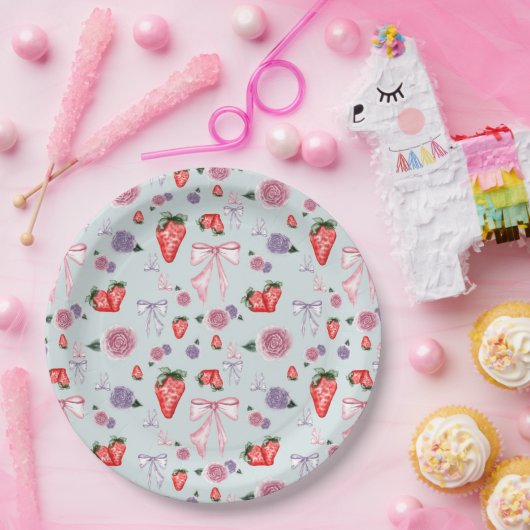 Bogen, Rozen & Aardbeien Coquettepatroon Papieren Bordje (Feest)