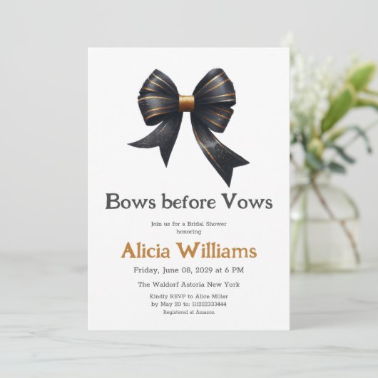 Bogen voor geloften Goud Zwart Bow Vrijgezellenfee Kaart (Staand voorkant)