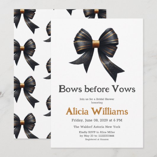 Bogen voor geloften Goud Zwart Bow Vrijgezellenfee Kaart (Voorkant / Achterkant)