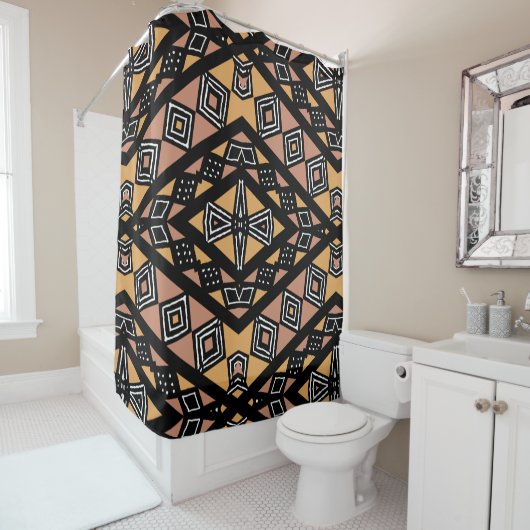 Bogolan Afrikaans Etnisch Ontwerp Douchegordijn (In situ)