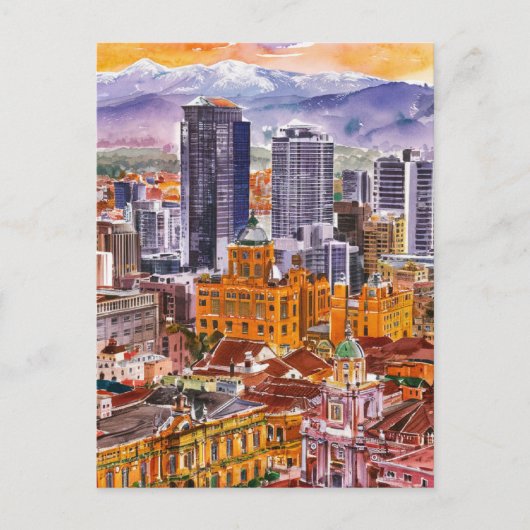 Bogota, Colombia Cityscape Waterverf schilderij Briefkaart (Voorkant)