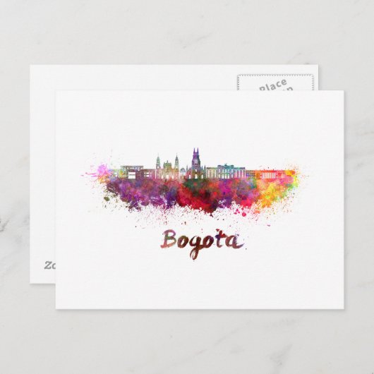 Bogota v2 skyline in waterverf briefkaart (Voorkant / Achterkant)