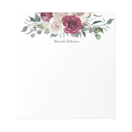 Bogunday en White Rose Floral met Jouw naam Notitieblok (Voorkant)