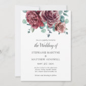 Bogundy Blooms Eucalyptus Botanical Weddenschap Kaart (Voorkant)