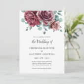 Bogundy Blooms Eucalyptus Botanical Weddenschap Kaart (Staand voorkant)