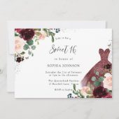Bogundy & Blush Waterverf Floral Dress Sweet 16 Kaart (Voorkant)