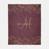Bogundy botanische gepersonaliseerde naam en monog fleece deken (Voorkant)