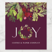 Bogundy botanische vreugde met feestelijke feestda wijn etiket (Enkel label)