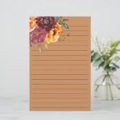 Bogundy Burnt Oranje Waterverf Floral Lined Sta Briefpapier (Staand voorkant)