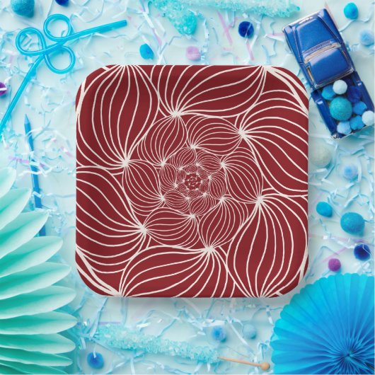 Bogundy crème abstracte florale foliën botanische  papieren bordje (Feest)