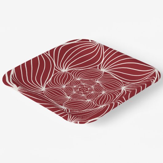 Bogundy crème abstracte florale foliën botanische  papieren bordje (Gebogen)
