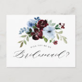 bogundy dusty blue wil je mijn bruidskaart zijn uitnodiging briefkaart (Voorkant)