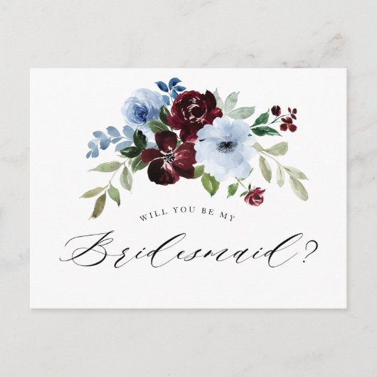 bogundy dusty blue wil je mijn bruidskaart zijn uitnodiging briefkaart (Voorkant)