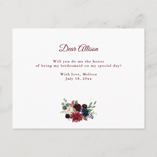 bogundy dusty blue wil je mijn bruidskaart zijn uitnodiging briefkaart (Achterkant)