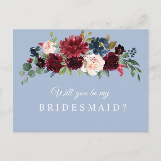 bogundy dusty blue wil je mijn bruidskaart zijn uitnodiging briefkaart (Voorkant)