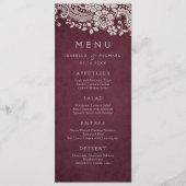 Bogundy elegant  lace rustige trouwmenu menu (Voorkant)