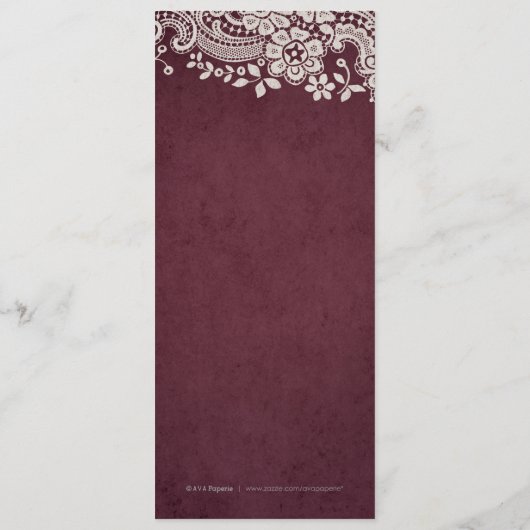 Bogundy elegant  lace rustige trouwmenu menu (Achterkant)